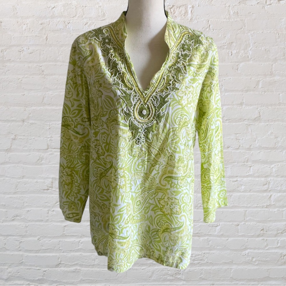 GORGEOUS EMBELLISHED PAISLEY DEEP PLUNGE V NECK 3/4 SLEEVE BLOUSE - Picture 9 of 14